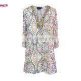 Elegant Women Tile Print Fashion Beaded Neck Tunic Design for Women Over 50