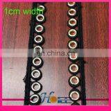 Latest Design Gold Metal Grommet Eyelet Black Polyester Lace Trimming for Garment and Shoe thumbnail-6