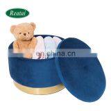 High Quality Living Room Round Foot Rest Dark Green Velvet Storage Ottoman Pouf Stool thumbnail-2