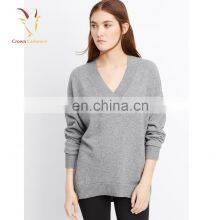 V Neck 100% Women's Cashmere Sweater Pullover thumbnail-1