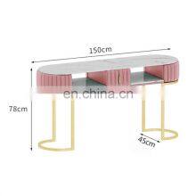 Marble Nordic Style Manicure Table for Nail Shop,Double Wrought Iron Table and Chair Set