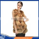 2015 Winter Latest design Long Style Nature Fox Fur Vest With trimming