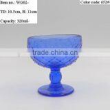 Press Glass Wine Goblet,Hiball,DOF, Sundae Cup in Cobalt Blue Color With Knit Embossed Patern thumbnail-3