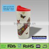 Double Wall BPA Free Ceramic Coffee Cup With Colorful Silicone Sleeve and Lid thumbnail-5