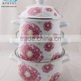 18-22CM 3 Pcs Enamel Casserole With Metal Cover Beautiful Decal thumbnail-6