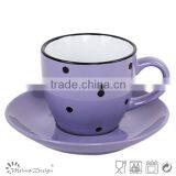 Solid Color With Engraved Doted Cup and Saucer Ceramic thumbnail-4