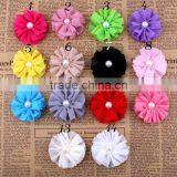 Handmade Chiffon Flower With Pearl Beads Center for Kids Hair Accessories for Baby Girl thumbnail-6