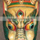Foo Dog Mask: Wood Nepal Tibet Tibetan Buddha Buddhist Lion Green Blue Temple thumbnail-2