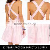 PINK STRAP CROSS RUFFLE Mature WOMEN SEXY MINI DRESS thumbnail-1