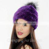 CX-C-221P Wholesale Girls Fashion Fur Ball Hat Women Mink Fur Knitted Beanie Hat thumbnail-2