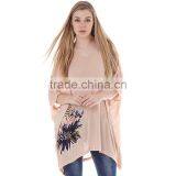 Plus Size Long Shirt Loose Women Top Half Sleeve Plain Blouses With Floral Print In Front China thumbnail-3