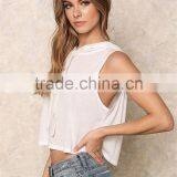 MGOO 2017 New Arrival Off White Jersey Crop Hoodies Custom 100% Cotton Plain Basic Sleeveless Running Tops thumbnail-5