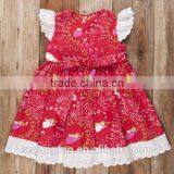 Wholesale Kids Christmas Chevron Clothing Girls Christmas Eyelet Lace Red Dress thumbnail-4