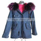 Myfur Genuine Raccoon Fur Trimmed Hood Ladies Jeans Parka Factory Wholesale thumbnail-5