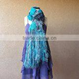 Teal Shawl Aqua Scarf Ocean Seafoam Turquoise Grey Black White Charcoal Hand Knit Striped Fringe Shawl Wrap Cape thumbnail-5