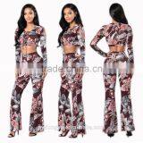 Brown Flower Printed Bell Bottomed Trousers Pants Set /wedl Flare Pants and Top Set