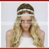 Bride Gold Crystal Beads Hair Band Elastic Headband Headmade Crystal Glass Beads Hair Band Girl Bridal Pearls Beads thumbnail-2