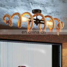 Vintage Lighting Pendant Light E27 Restaurant Chandelier Hanging Iron Bamboo Rope Lighting Hemp Rope Chandelier thumbnail-4