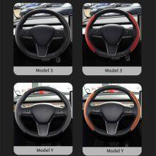 Suede Steering Wheel Cover For Tesla Model 3 Y S X Anti-fur Fit O D Shape Round Tesla Accessories thumbnail-3