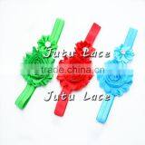 Emerald// Red / Blue Headband- Elastic Headwrap- 5/8 Elastic With Shabby Flower and Satin Rose Flower