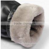 Mens Winter Sheepskin Shearling Leather Coat With Raccoon Fur Trim Black thumbnail-5