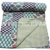 RTHKG-45 Hand Block Sanganeri Printed Kantha Gudari Home Decor Hand Stitch Small Patchwork Bedspread Double Bed Throws Jaipur