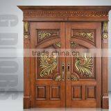 Domineering Double Oak Wood Door With Delicated Flower thumbnail-1