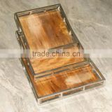 STAINLESS STEEL METAL SERVING TRAYS WITH WOODEN BASE