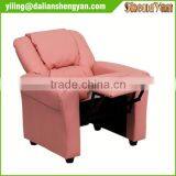 Contemporary Pink Vinyl Kids Recliner With Cup Holder and Headrest thumbnail-5