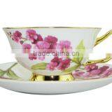 High Quality 200ml Bone China European Style Flower Pattern Coffee Mug With Saucer Set Promotion Gift