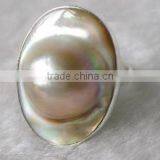 Wholesale 8# 20mm White Round Freshwater Mabe Pearl Ring & Sterling Silver thumbnail-1