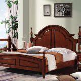 Imported Malaysian Rubberwood Bedroom Furniture Set Walnut Painting Bed With Pine Bedboard thumbnail-2