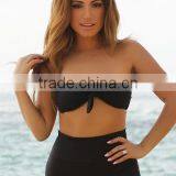 Solid Black Modern Fit Bandeau Top Classic High Waisted Shorts Bikini thumbnail-1
