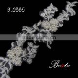 New item fashion wholesale white bridal fabric flower trim with bead