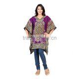 Floral Print 100% Silk CDC Corded V Neck Y Line Casual Kaftan Dress thumbnail-3