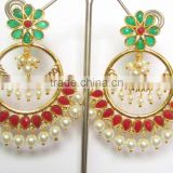 RED GREEN Gold plated DANGLER earrings