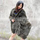 CX-B-14F Ranch Raised Knitted Rabbit Fur Poncho Fur Lady Shawl thumbnail-2