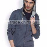 Blue Denim Hooded Mens Sweatshirt Customizable Attached Hood With Drawstrings Hoody Long Sleeves Slant Pockets Sweaters Custom thumbnail-2