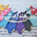 Children Kids Knit Bikini Beachwear Swimwear 2016 High Waist Solid Color Polka Dot Swimsuit Bathing Suit thumbnail-1