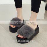 2017 High-Heeled Rabbit Fur Slippers Women Fashion Autumn Winter Fur Slides Platform Women Shoes Fslipper-4 thumbnail-2