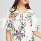 WHITE Flower Designed Short Dress, Women Chiffon Short Sleeve Dress thumbnail-6