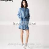 Stylish Leisure Long Sleeve Denim Jeans Dress With Waistband thumbnail-4
