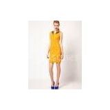 Yellow Slim Short Flared Dresses , Women / Ladies Beading Sleeveless