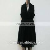 Pleated Ladies Sleeveless Black Chiffon Open Breast Dress thumbnail-2
