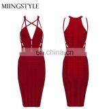 Latest New Woman Sleeveless Sexy Deep V Dinner Dress , Wholesale Midi Middle Aged Women Fashion Dress thumbnail-2