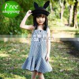 2019 summer girls ruffle party dress kids cotton black white plaid dresses free ship