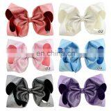 8inches Girl Solid Color Hair Clips Kids LASER PU Barrettes Big Bow 6Colors thumbnail-2