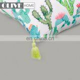 Linen Custom Design Hemp Tropical Rain Forest Leaf Cactus Printing Outdoor Pillow Cushion With Tassels thumbnail-4
