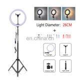 2020 Amazon Adjustable 10 Inch 26 Portable 3 Brightness Selfie Ring Light Photography Led Ring Light With Tripod Stand thumbnail-7