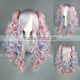 medium multi color lolita 70CM+50CM tonytail wave Clip On Ponytail Hair wig